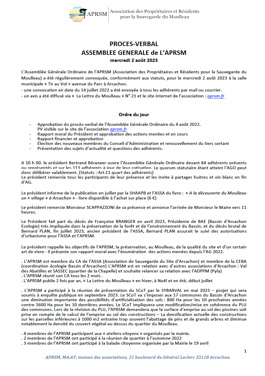PV de l’AG du 2 août 2024