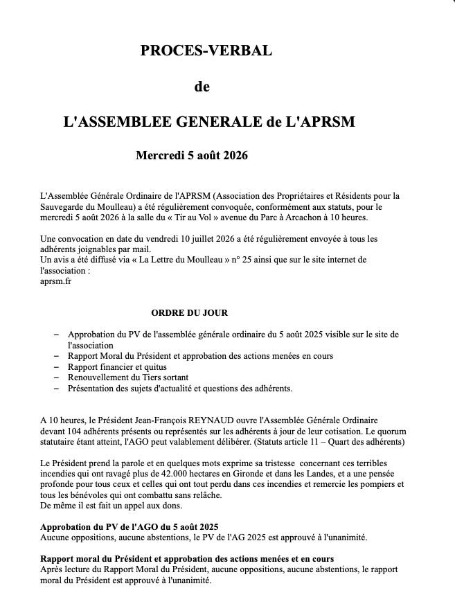 PV de l’AG du 5 août 2026